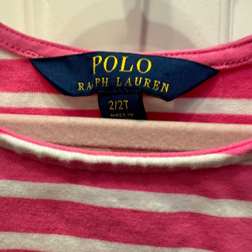 🎉HP🎊 NWOT Polo Ralph Lauren 2T Girls Pink & White Striped Long Sleeve Dress - Picture 2 of 4
